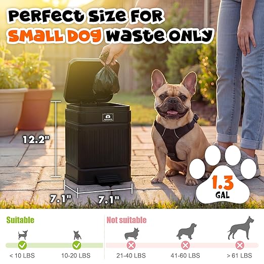 Small Trash Can with Lid, 1.3Gal Stainless Steel Dog Poop Trash Can Outside, Waterproof & Odor Control, 5L Cat Litter Trash Can, Dog Waste Station with Foot Pedal, Garbage Can for Backyard