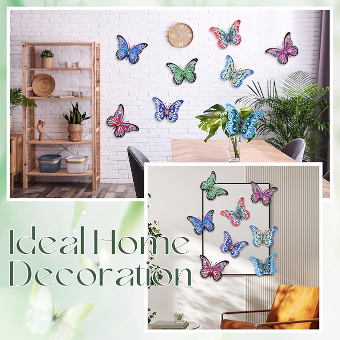 Jetec 8 Pcs Metal Butterfly Wall Decor 6.5 Inch Outdoor Butterflies Wall Art Sculpture 3D Butterfly Hanging Decoration for Spring Outside Fence Garden Yard Home Patio Balcony(Novel Style)