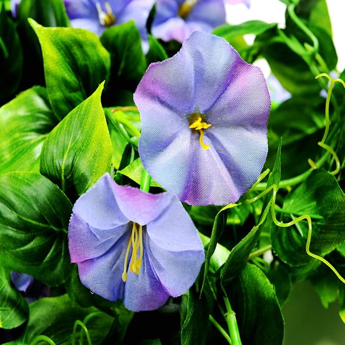 AirSun Artificial Morning Glory Flower Vines, 2pcs 15Feet Hanging Plants Silk Garland Fake Green Plant Home Garden Wall Fence Indoor Outdoor Wedding Birthday Decor