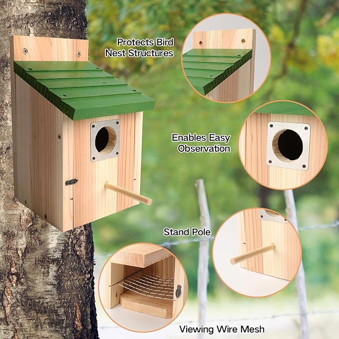 Bird Houses for Outside with Copper Guard, Thicken Cedar Wooden Nesting Box - Fit Bluebird, Finch, Swallow, Wren, Chickadee - Outdoor Garden Country Cottage Decor, Assembly Required