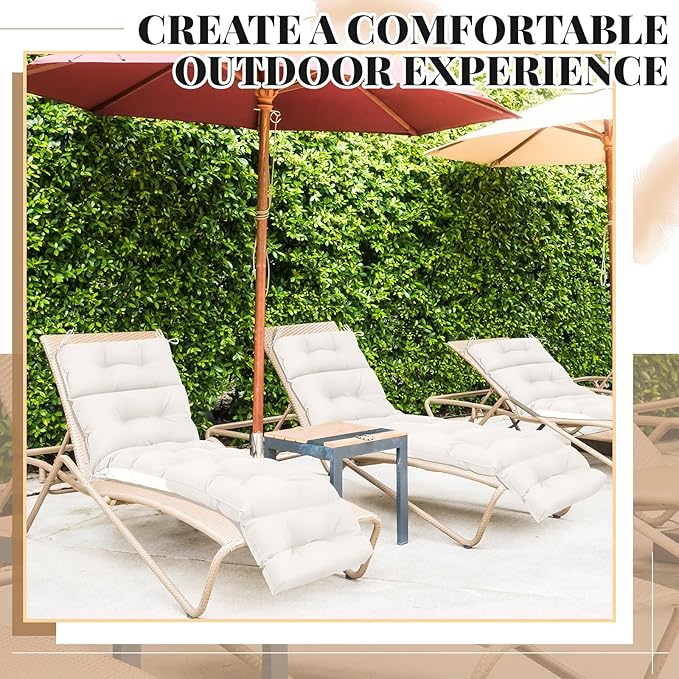 Kigley 2 Pcs Chaise Lounge Cushions 75 x 22 x 5 Inches Soft Lounge Chair Cushion Spring/Summer Seasonal Replacement for Outdoor Indoor Home Office (Ivory White)