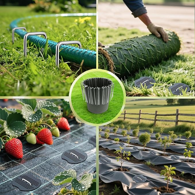 6 Inch Landscape Staples Set, 11 Gauge Galvanized U-Shaped Garden Stakes (50 Pack) with Gaskets, Hook Tool & Rubber Mallet for Weed Fabric & Landscaping
