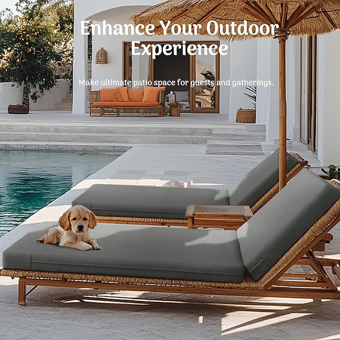 Codi Chaise Lounge Cushions Outdoor, Pool Lounges Chair Cushion Set, Waterproof for Patio Furniture, 80 x 26 x3.5 Inch 1PK Grey