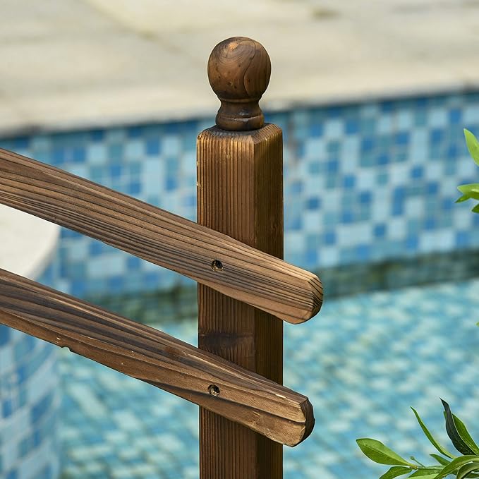 Outsunny 7.5' Wooden Arch Garden Bridge, Safety Rails for Backyard Ponds, Creeks, Streams, Carbonized
