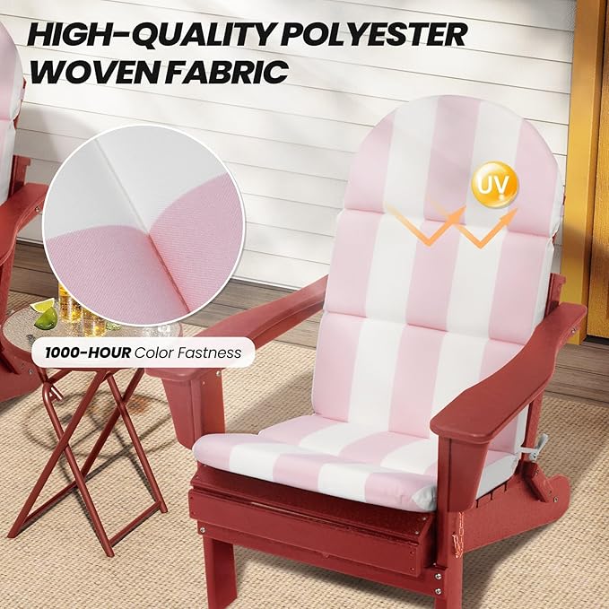 Crestlive 50x19.6 Inch Adirondack Chair Cushion, Water Repellent, Fade Resistant, High Back Outdoor Rocking Chair Cushion for Patio, Pink Stripe
