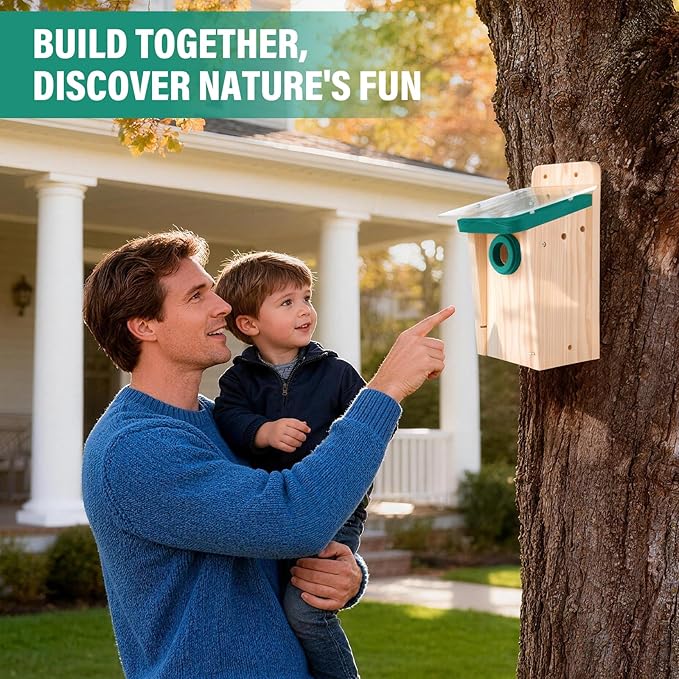 2 Pack Cedar Wood Bird Houses for Outside Hanging, Large Bird Houses for Outdoors with 2 Layers Roof, Easy DIY Outdoor Nesting Box for Adults, Nesting Boxes for Cardinals, Chickadees, Wrens