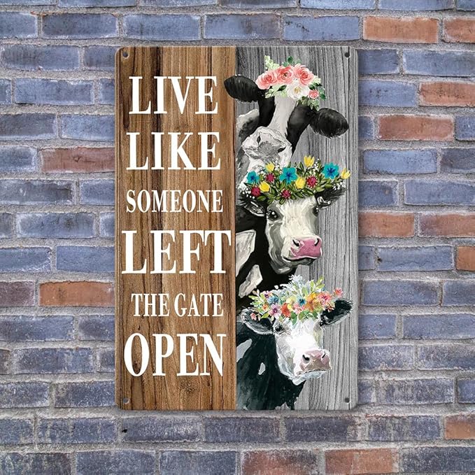 Funny Highland Cow Tin Sign Cow Wall Decor Cows Art Poster Metal Plaque Signs Farm House Decorations For Home Bathroom Kitchen Decor Live Like Someone Left The Gate Open Sign Farmhouse Wall Art For Living Room Decor 8X 12 Inch
