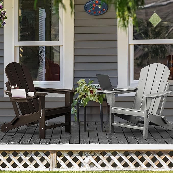 Adirondack Chair Set of 6, HDPE Folding Adirondack Chair with Multifunctional Cup Holder, Weather Resistant Fire Pit Chair for porches, patios, poolsides, Decks.