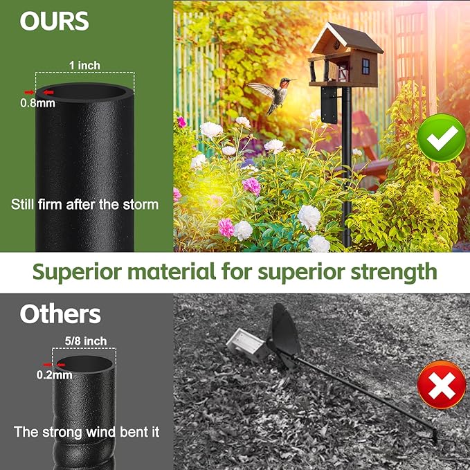 Bird Feeder Pole,60" Outdoor Bird House Pole Kit Stand with 5-Pronged Base, Adjustable Height & Universal Mount for Easy Setup, 2 Installation Methods, Matte Black Finish (Without Feeder)
