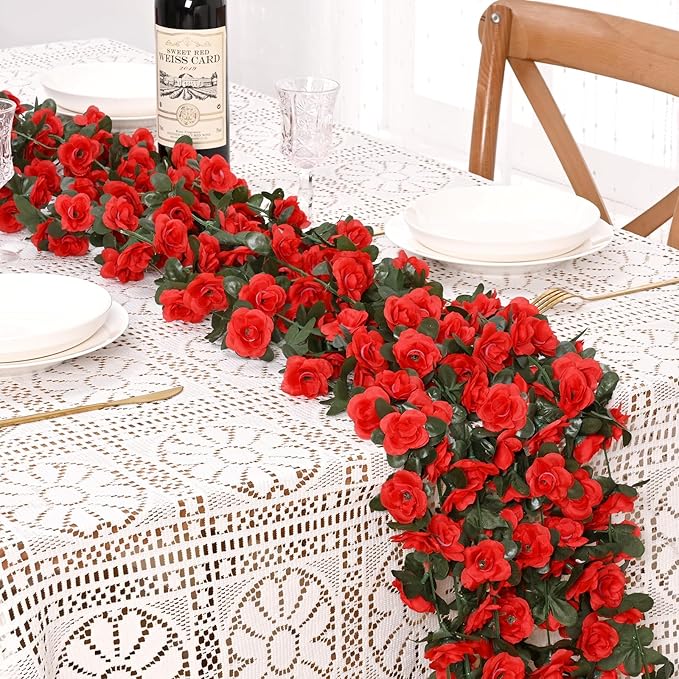 BLEUM CADE 5Pcs 41Ft Flower Garland Artificial Rose Vines for Bedroom, Cute Fake Hanging Flower Vines Floral Garland Decorations for Wedding Party Wall Room Decor Aesthetic