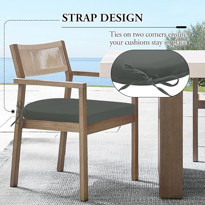 Wellsin Outdoor Chair Cushions for Patio Furniture - Patio Chair Cushions Set of 6 - Water Resistant Round Corner Outdoor Seat Cushions 17"X16"X2", Dark Grey