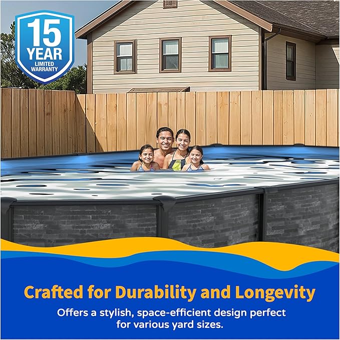 Blue Wave Marbella 12-ft x 24-ft Oval 52-in Deep Above Ground Swimming Pool – Steel Wall & Top Rails, Sand Filter, Skimmer, Liner, A-Frame Ladder & Maintenance Kit – Complete Outdoor Pool Accessories