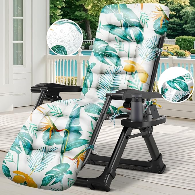 Outdoor Chaise Lounge Chair Cushion Waterproof 66 x 21 x 4 Inches Cotton Lounge Chair Cushions with Ties, Soft Thickened Lounge Chair Cushions for Indoor Outdoor Furniture (Yellow-green Leaf)
