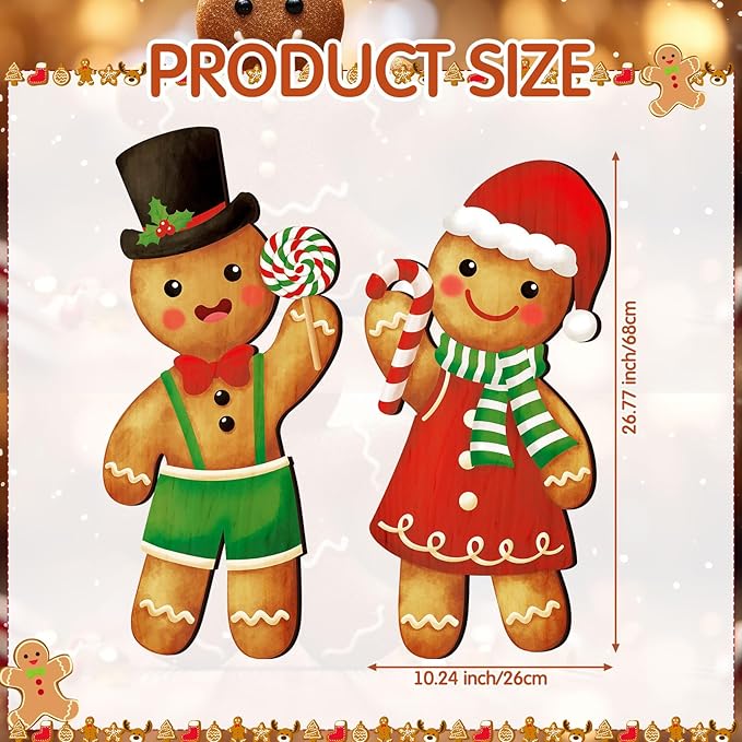 Thyle 2 Pcs Wooden Christmas Gingerbread Sign 27 x 10 Inch Xmas Hanging Gingerbread Front Door Decor Ginger Bread Welcome Door Hanger for Outdoor Indoor Front Porch Home Farmhouse Wall Supplies