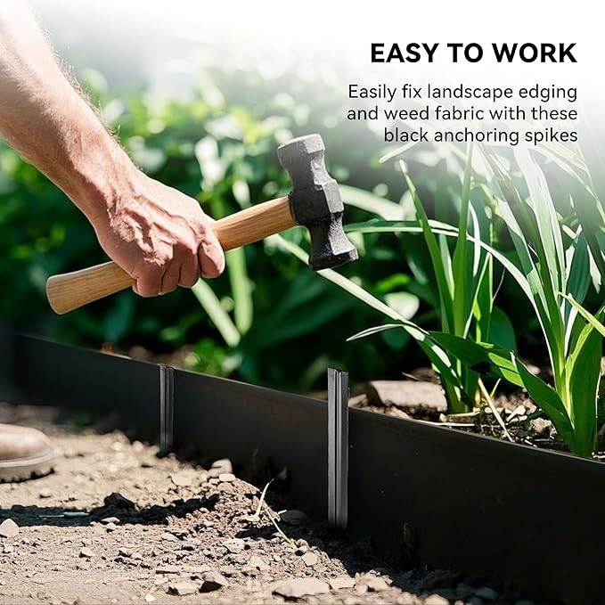 Worth Landscape Edging Stakes, 26Pcs 8Inch Corrugated Metal Garden Stakes Steel Bender Board Anchoring Spikes, Black