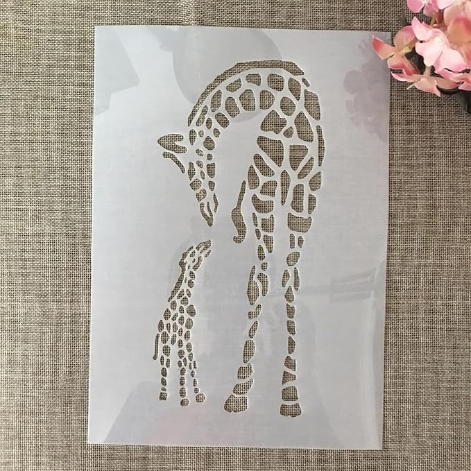 TIAMECH A4 Reusable Giraffe Stencil for Painting - Mum and Son Giraffe Layering Template, DIY Wall Art, Wood Furniture, Scrapbook & Crafts (8.3x11.7inch)