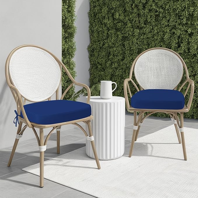 idee-home Outdoor Chair Cushions Set of 4, 19" x 19" x 2" Thick D-Shaped Patio Furniture Outdoor Seat Cushions Waterproof with Ties, Dining Pads