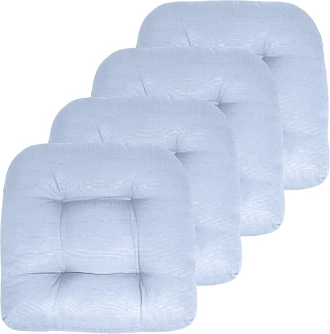 Sweet Home Collection Patio Cushions Outdoor Chair Pads Premium Comfortable Thick Fiber Fill Tufted 19" x 19" Seat Cover, Light Blue (Pack of 3)