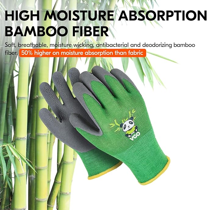 Vgo... 1-Pair Age 7-9 Kids Gloves, Bamboo Fibre Gardening Gloves, Children Yard Work Gloves, Soft Safety Rubber Gloves (Size XS, Green, KID-RB6026)