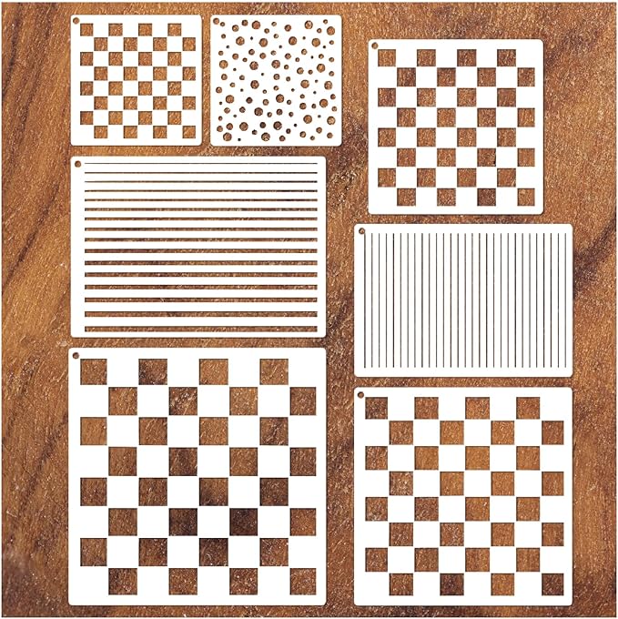 Checkerboard Stencils for Painting on Wood 11.8 Inch Reusable Canvas Checks Paint Straight Line Stencil for Crafts Kids Adult Art Projects Drawing Card Making Pattern for Wall Decorative (Check line)