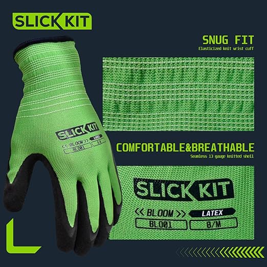 Gardening Gloves for Women & Men, Breathable Garden Gloves Rubber Coated for Garden, Yard, 6 Pairs, White & Green (Small/7)
