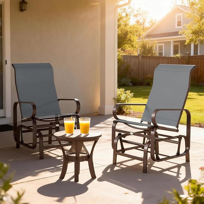 Outsunny Outdoor Glider Chair Set of 2, Gliders for Outside Patio with Smooth Rocking Mechanism and Lightweight Construction for Backyard, Gray