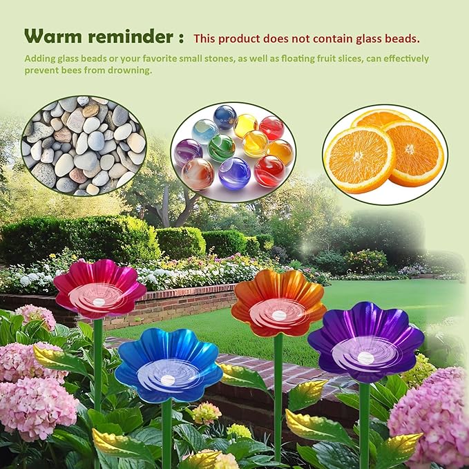 Bee Watering Station, 4 Pack Butterfly Drinking Station with Flower Design for Garden,Colorful Metal Flying Insects Feeder Baths for Outdoor Garden Yard Decor(Red,Blue,Yellow,Purple)