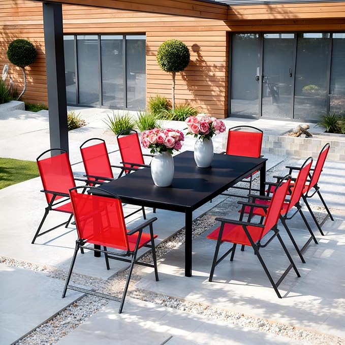Outdoor Folding Patio Dining Chairs Set of 2 With Armrest Heavy-Duty Lightweight Protable Foldable Patio Sling Chair for Garden Lawn Poolside Backyard Deck Bistro Balcony Sillas Furnitures(2, red)