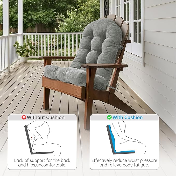Rocking Chair Cushions Set - Non-Slip Adirondack Chair Cushions with Ties Indoor/Outdoor Rocking Chair Pad for Living Room, Bedroom, Balcony, Office