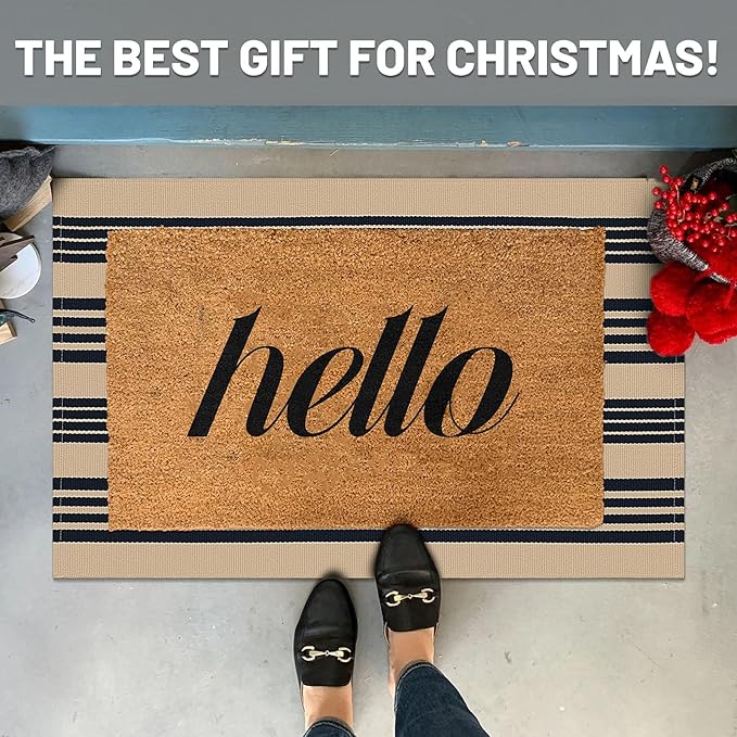 IOHOUZE Black and Tan Striped Rug 2'x3' Front Door Rugs Outdoor, Small Washable Area Rug for Front Porch, Spring Summer Welcome Mats Outdoor Indoor, Doormat for Entryway Porch Entrance
