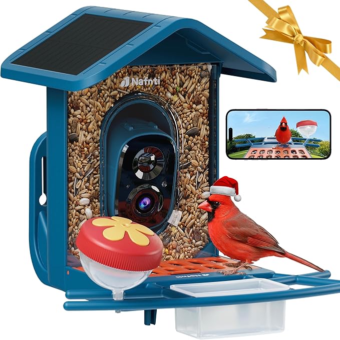 Smart Bird Feeder with Camera Solar Powered, 5GHz/2.4GHz, 2K HD Live View, AI Bird Species Identify, Instant Arrival Alerts, Weatherproof Outdoor Bird Feeder Camera, Best Gift for Bird Lovers