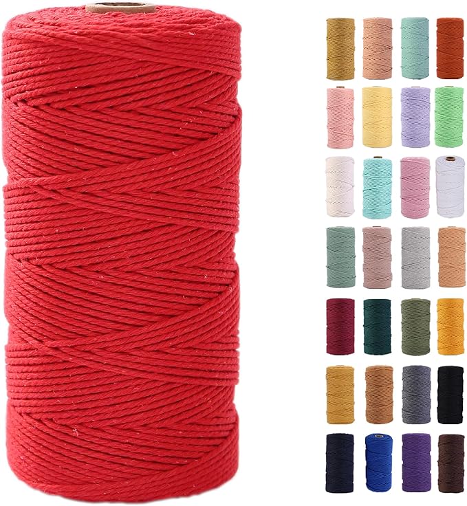 MAOQIAN Red Macrame Cord 2mm x 220Yards,Colored Cotton Rope Colorful Cotton Cord Soft Craft Cord Twine for Wall Hanging Plant Hangers Crafts Decorative Projects