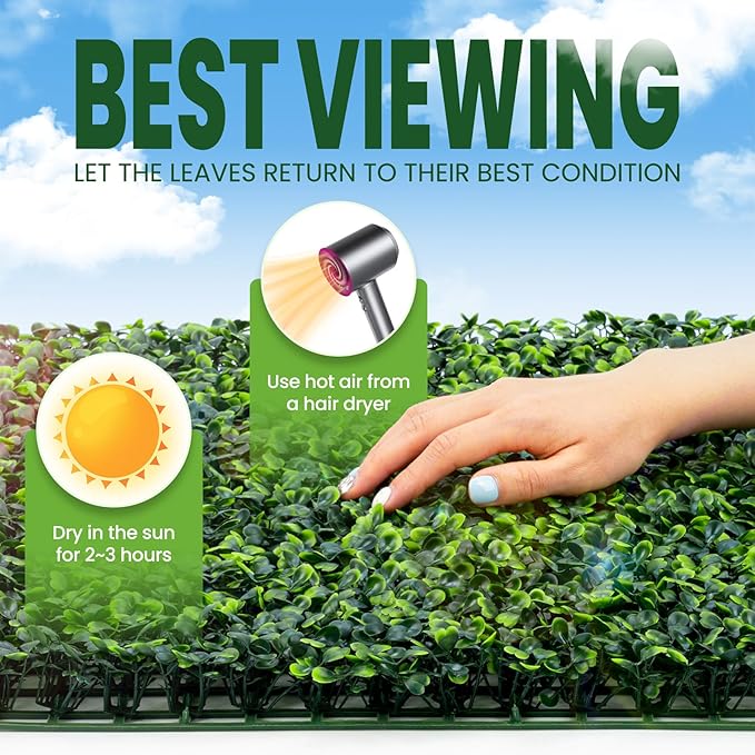 Grass Wall 24 Pack 10"x10" Artificial Boxwood Hedge Wall Panels, Privacy Hedge Screen Faux Boxwood for Outdoor,Indoor,Garden,Fence,Backyard,Greenery Walls