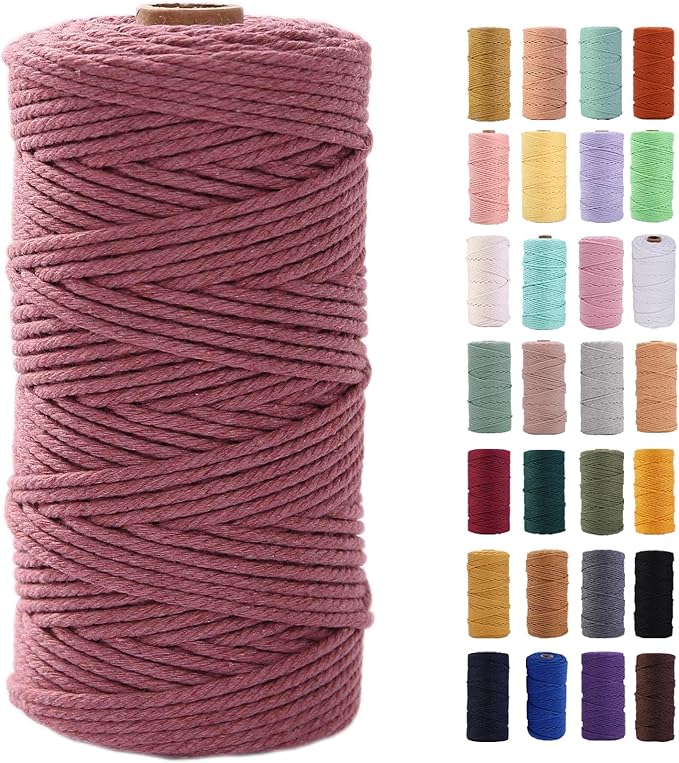 Vintage Pink Macrame Cord 3mm x 109Yards,Colored Cotton Rope Colorful Cotton Cord Soft Craft Cord Twine for Wall Hanging Plant Hangers Crafts Decorative Projects