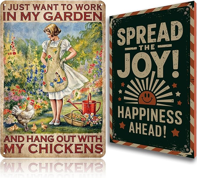 Chicken Gifts Funny Garden Decor Sign Vintage Farmhouse Chicken Decor for Chicken Coop Greenhouse Accessories Cool Gardening Wall Decor for Women Chicken Lovers Outdoor House Garden Signs 8"x12