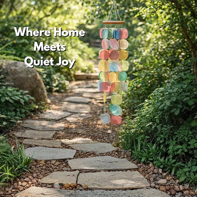 Solange & Frances Rainbow Capiz Shell Wind Chimes for Outside - Sea Glass Decor Windchimes, Gift Ideas for Mom, Gifts for Women, Unique Valentines Day Gifts and Gift for Men