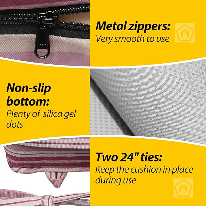 AAAAAcessories Outdoor Seat Cushions for Chairs, Waterproof, Fade-Resistant, 21" x 21" x 3", Patio Furniture Replacement Cushions, Set of 2, Dusty Rose Garden Stripe