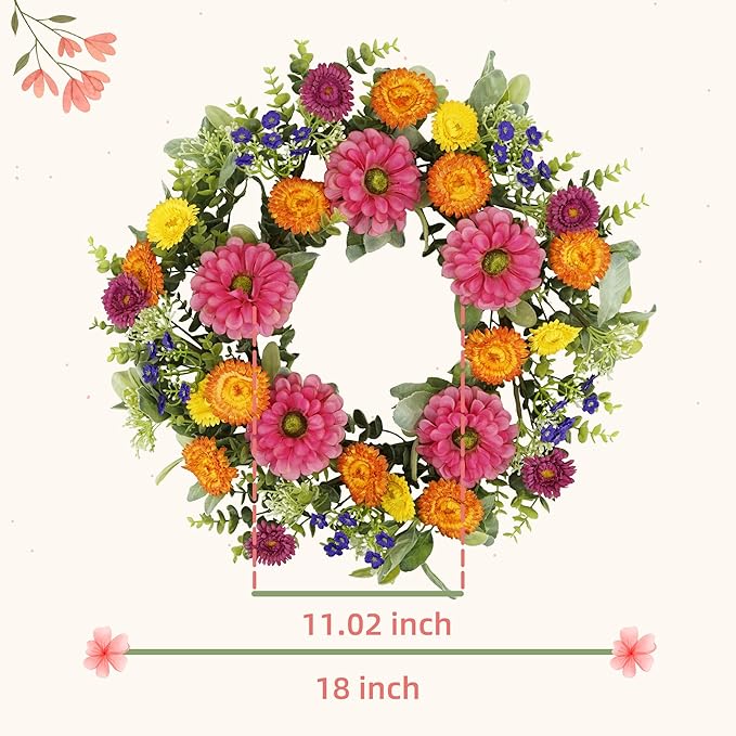 YNYLCHMX 18 inch Spring/Summer Front Door Ring Wreath, Simulated Colorful Daisy Petals, Suitable for Wall Window Farm Parties, Festivals, Home Decoration