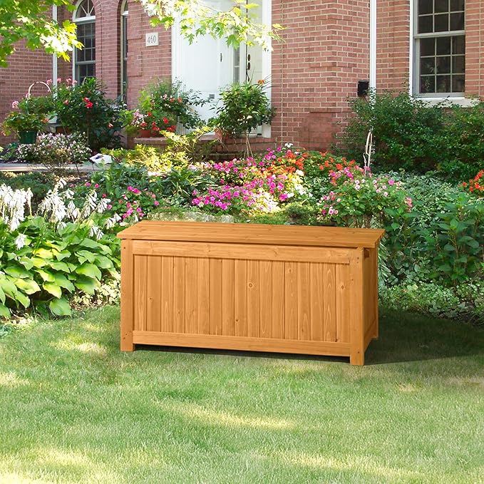 VINGLI Outdoor Wood Bench with Planter Boxes, 2-in-1 All-Weather Porch Bench Seat ＆ Open-Ended Wooden Raised Garden Bed, for Balcony Yard Patio (Rectangle)