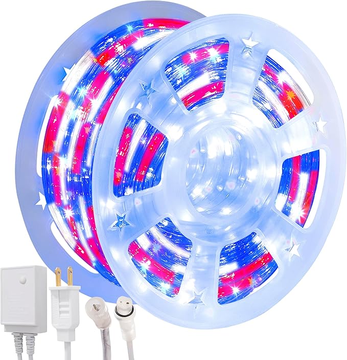 Waterproof LED Rope Lights, Connectable & Flexible with 8 Modes, Outdoor Lighting for Deck, Garden, Pool, Patio & Christmas Decor (Red/Blue/White, 100ft)