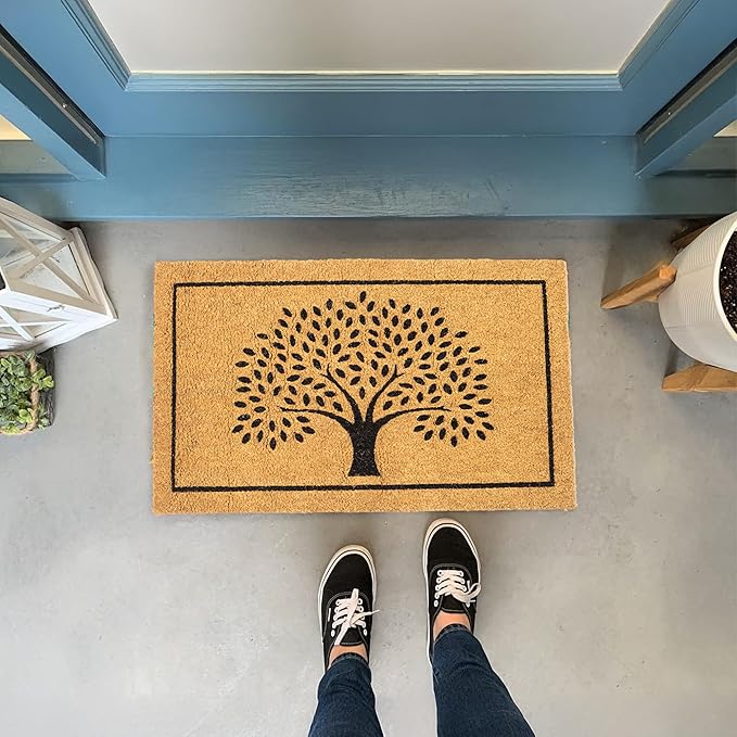 Welcome Doormats, Natural Coco Coir Mats with Non-Slip PVC Backing, Indoor Outdoor Mats for Home & Office, Door Mat, Floor Mats for Door Decor, Beige & Black, 30"x17"