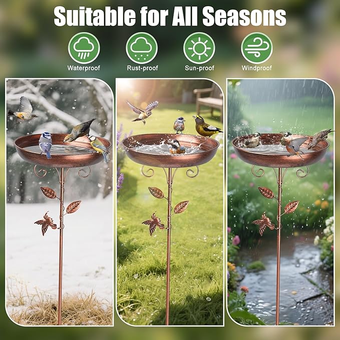 30 Inch Bird Bath for Outdoors, Vintage Freestanding Birdbath and Bird Feeder, Metal Feeder Bowl with 5-Pronged Base for Outdoor Garden Patio Yard Lawn Decor