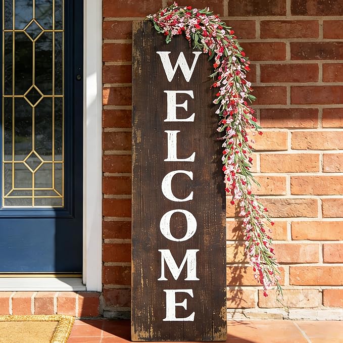 Artgar Flower Garland 6Ft Spring/Summer Garland Floral Garlands for Mantle All Year Round Paper Garlands Decor for Indoor Outdoor Home Wedding Arch Porch Stair Backdrop Year Round Decor (Red Pink)