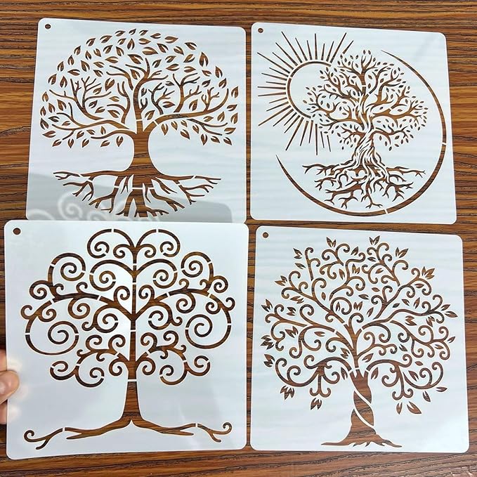 16 PCS Tree Stencils for Painting, Stencils for Crafts Reusable 6 x 6 Inch Tree of Life Templates for Wood Signs Journals Canvas and Spiritual Decor