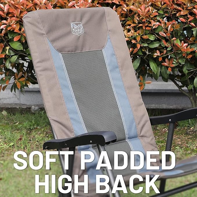 TIMBER RIDGE Outdoor Folding Rocking Chair, 29" Padded High Back Neck & Back Support, Hard Armrests for Easy Stand Up, Stable Steel Frame Supports 300 lb, Quick Fold for Patio, Lawn & RV Camping,Brown
