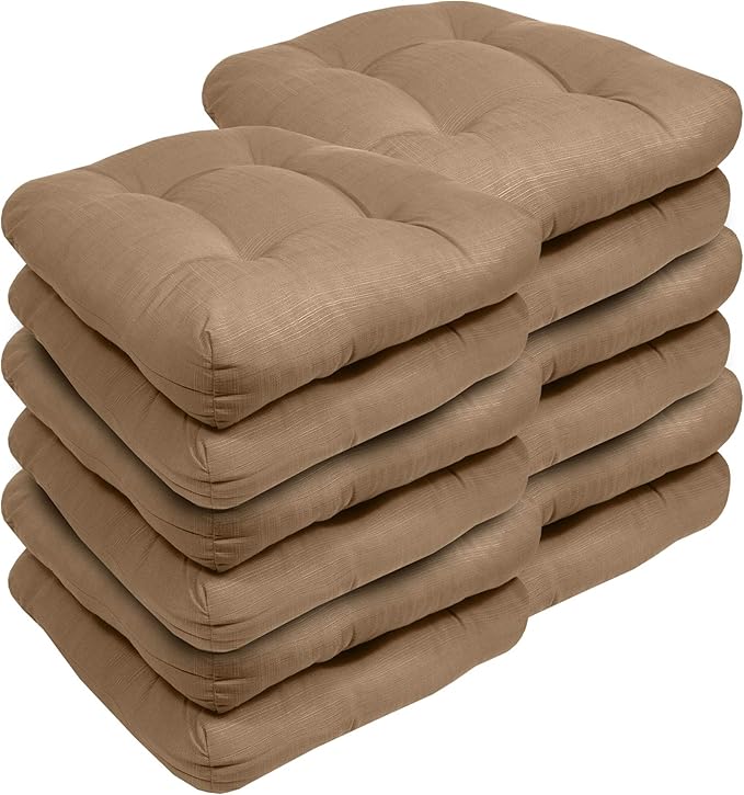 Sweet Home Collection Patio Cushions Outdoor Chair Pads Premium Comfortable Thick Fiber Fill Tufted 19" x 19" Seat Cover, 12 Count (Pack of 1), Taupe