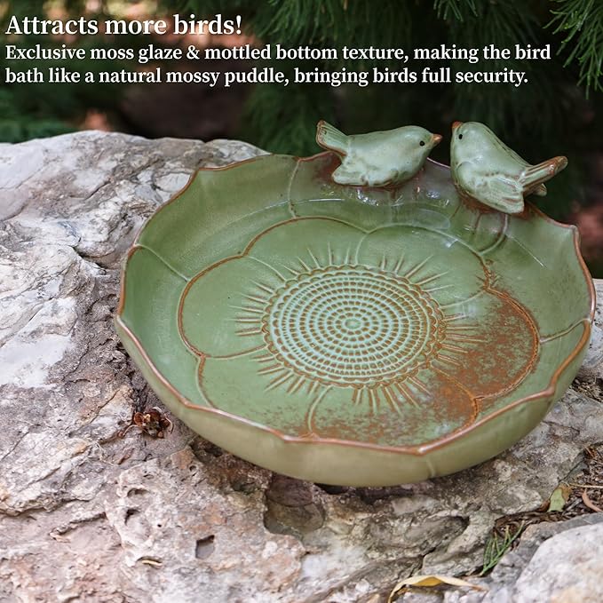 Light Green 9.45 Inch Ceramic Heavy Duty Wild Bird Bath Bowl or Feeder for Outdoor Garden, Bowl Only