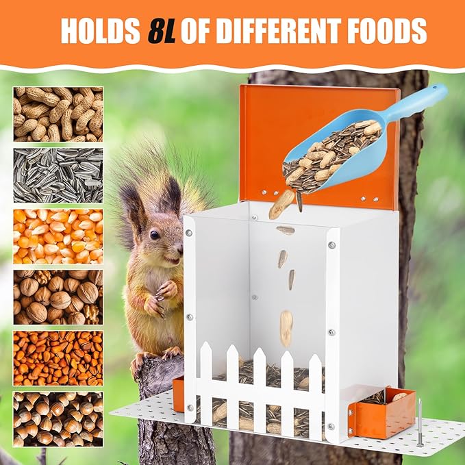 Metal Squirrel Feeders for Outside,Hanging Squirrel Box and Window Squirrel Feeder with Corn Cob Holder for Squirrel, Chipmunks (Orange)