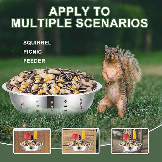 Metal Squirrel Feeders for Outside with Hanging Feeder (2-Rod), Squirrel House for Outdoor, Bowl Tree Mounted of Chipmunk Feeder, Food for Backyard Squirrels Hold Corn, Corn Cob, Peanuts (7.8Inch)