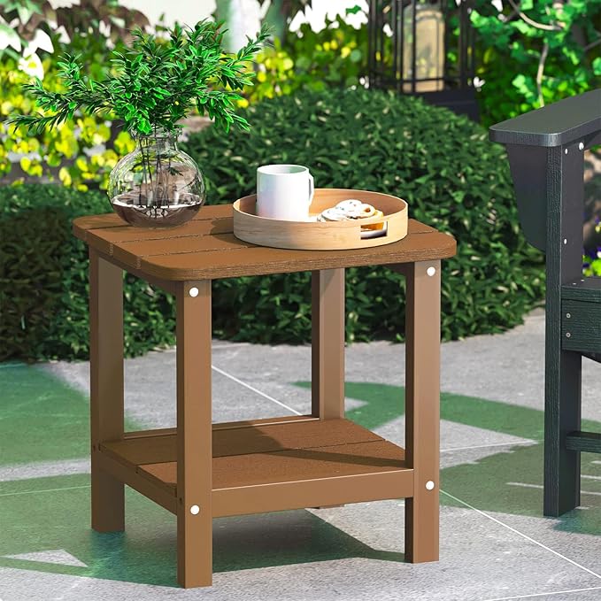 SERWALL Double Adirondack Side Table Rectangular End Table Set of 4, Brown